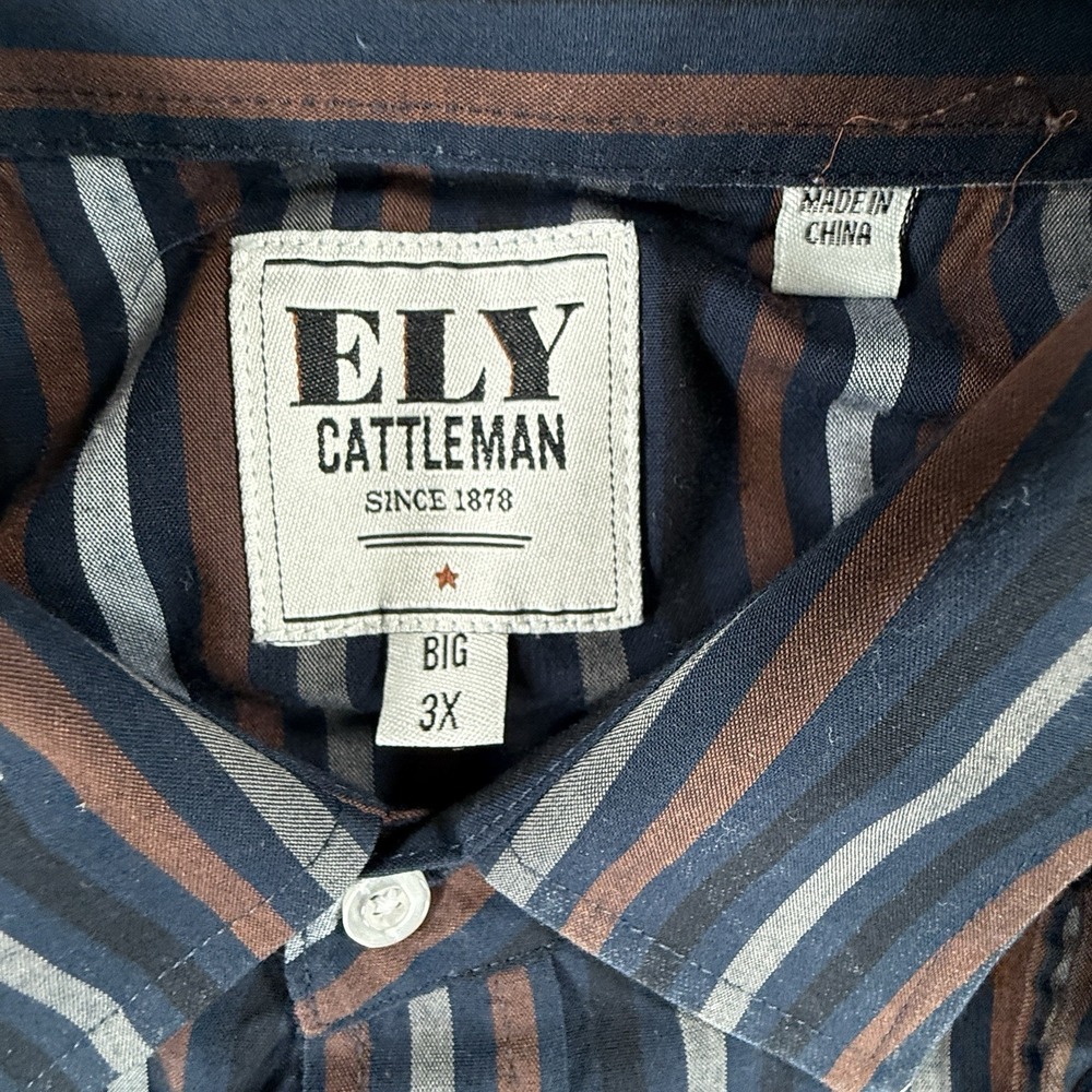 Ely Cattleman Mens‎ Big 3XL Pearl Snap Western Shirt Rodeo Ranch Cowboy Cabin - Picture 3 of 5
